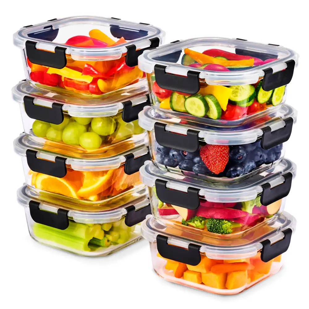 Square Glass Meal Prep Containers Airtight Lids