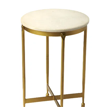 Round Modern Marble Brass Detail Side Table