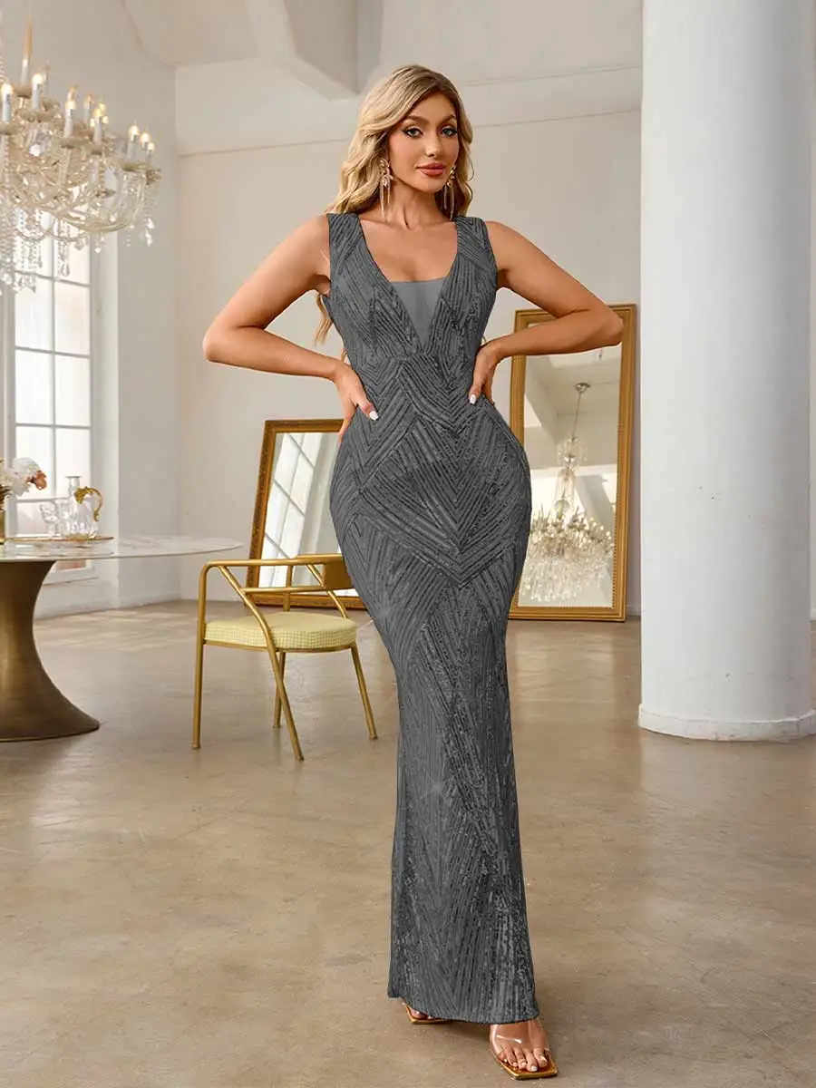 Winona V-Neck Backless Sequined Maxi Dress