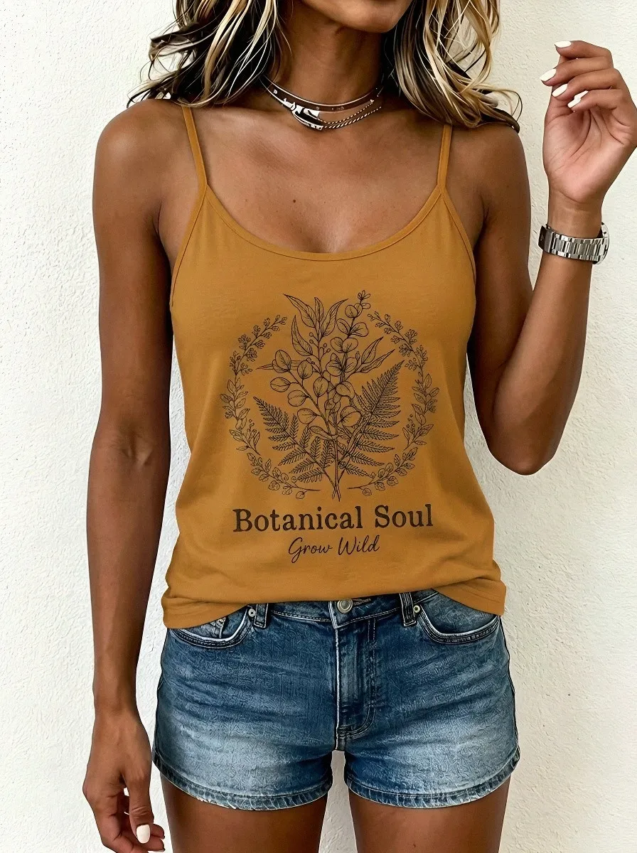 Women's Western Soul Cowboy Boot Cactus Printed Ribbed Tank Top
