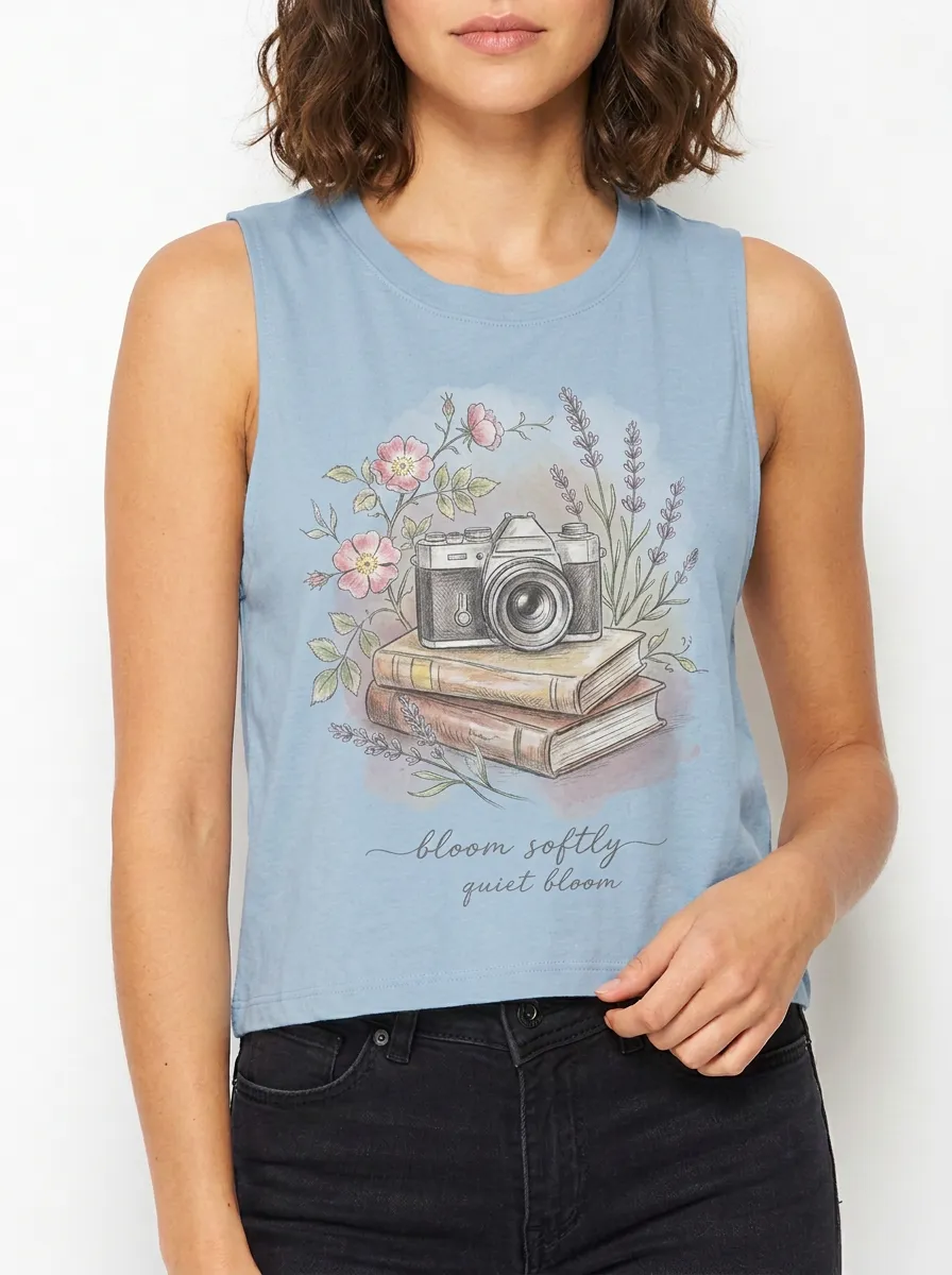 Women's Photography Book Lover Floral Printed Tank Top
