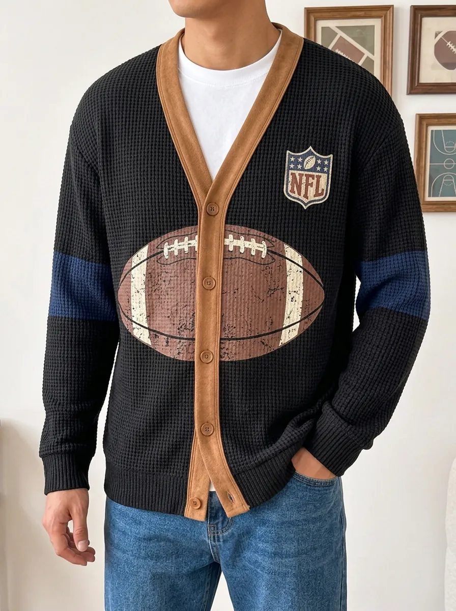 Men's Football Fan NFL Logo Waffle Knit Printed Cardigan