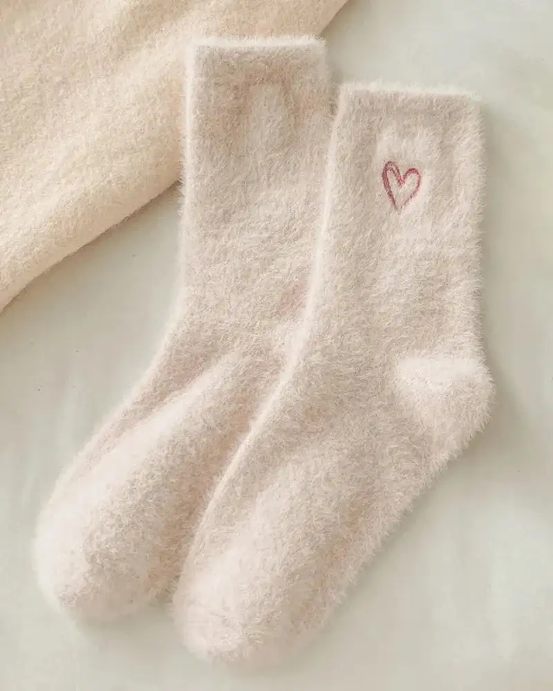 Plush Heart Motif Knee High Socks