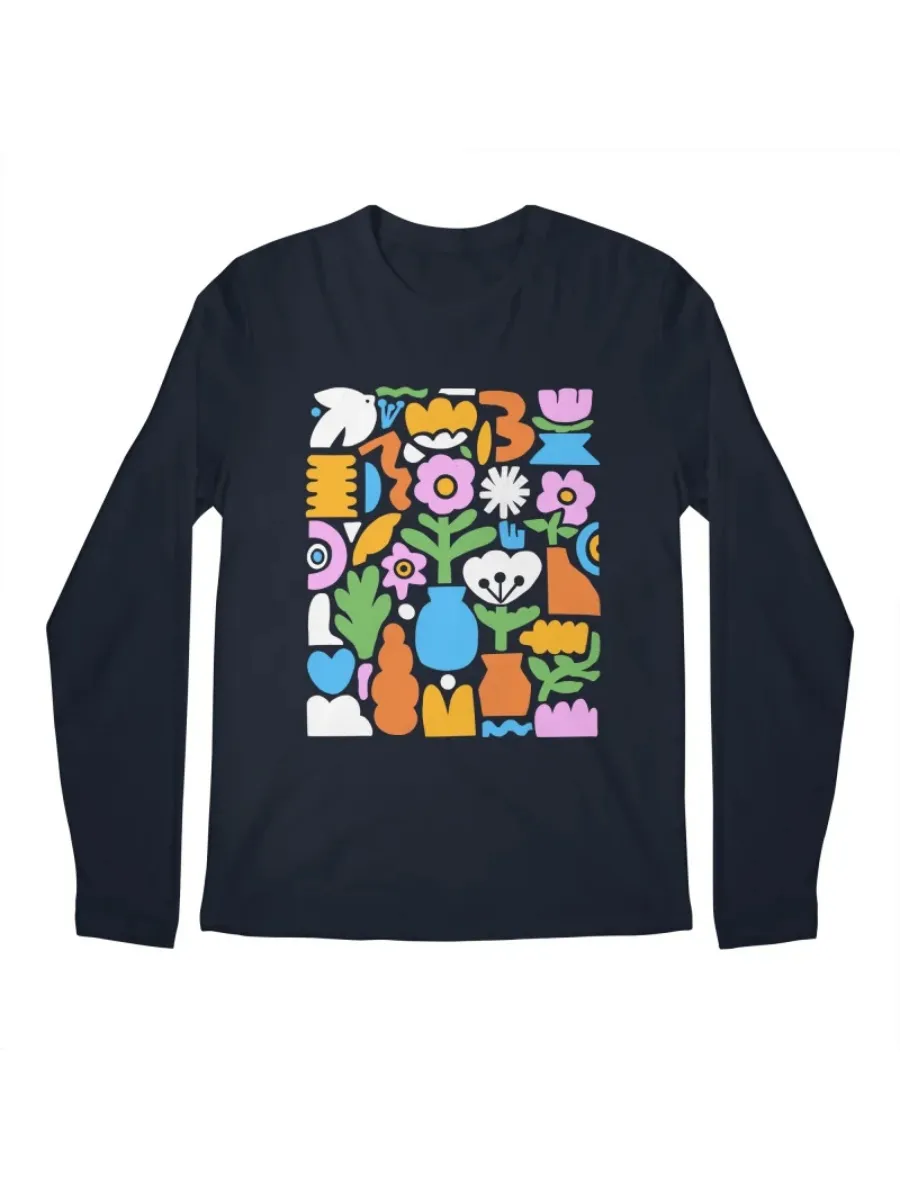 Retro Abstract Floral Long Sleeve Tee