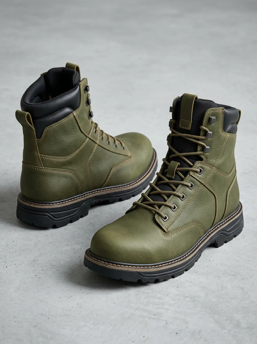 Unisex Casual Leather Tactical Print Work Boots