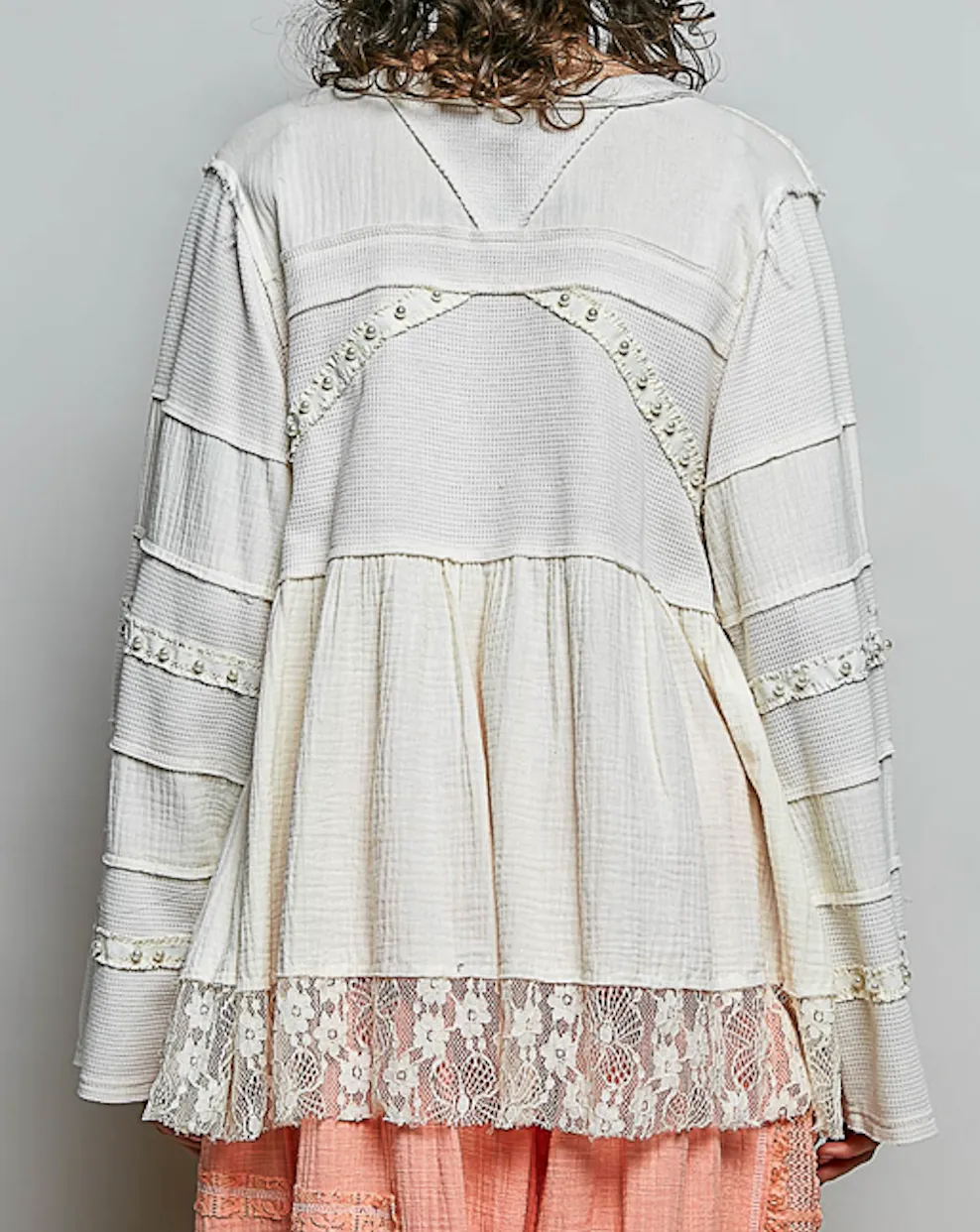 Lace Detail V Neck Double Gauze A Line Top