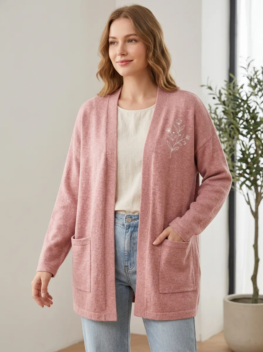 Pink Floral Print Cardigan
