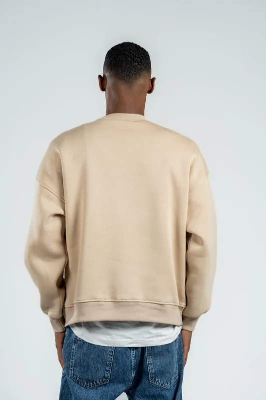 Light Beige Boxy Fit Crewneck Sweatshirt