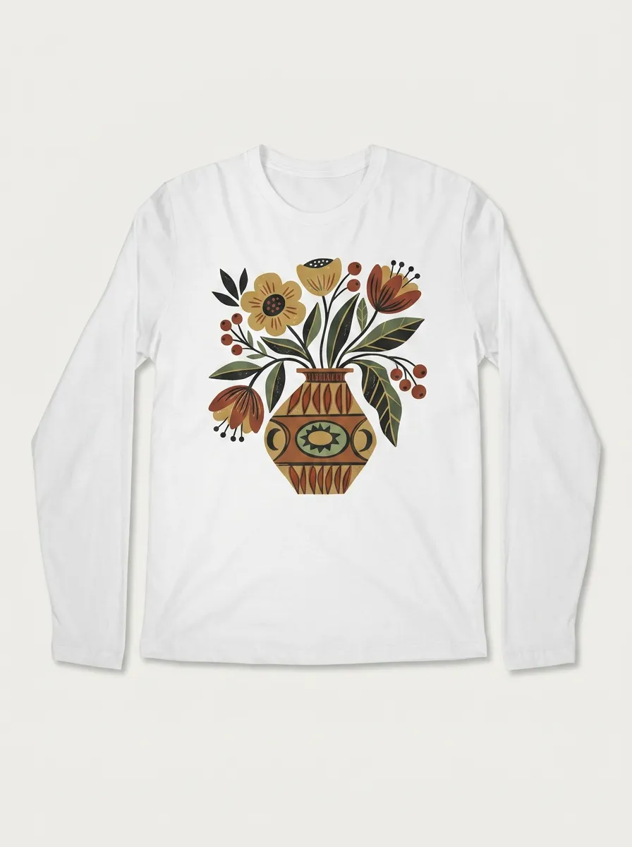 Boho Floral Art Bohemian Vase Long Sleeve T-Shirt