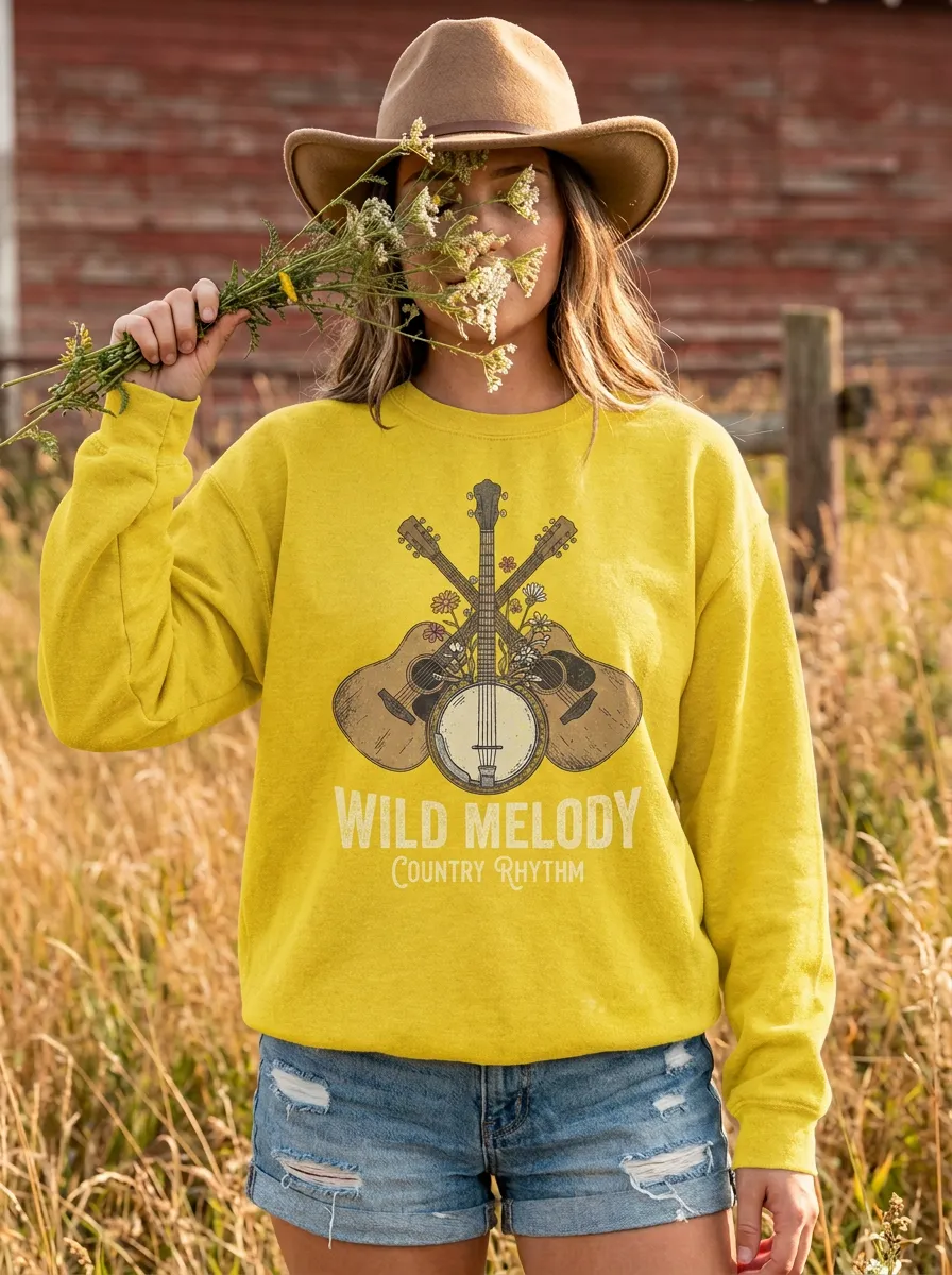 Backroad Guitar Women's Country Music Crew Neck Sweatshirt
