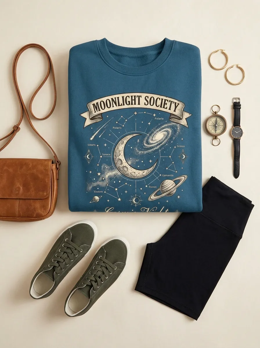Women's Celestial Moonlight Society Cosmic Night Printed T-shirt