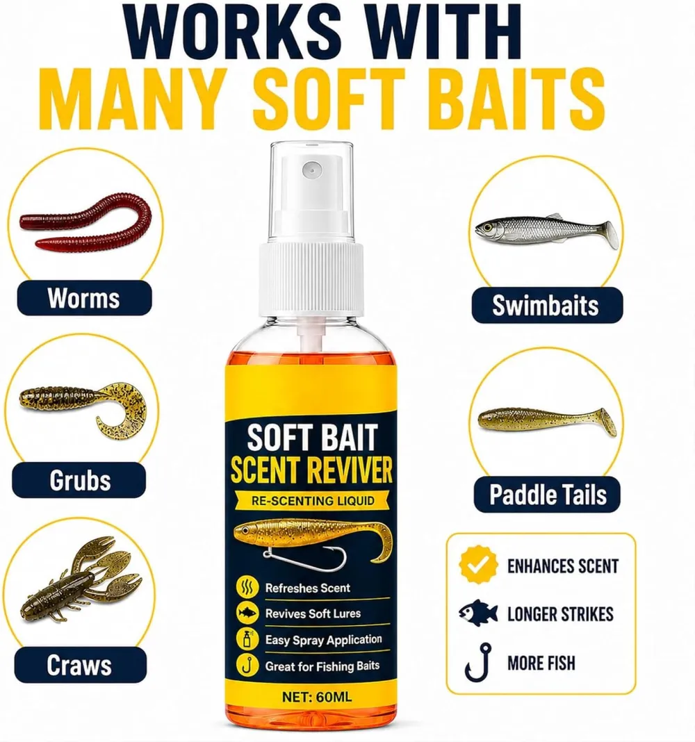 Soft Bait Scent Booster Spray, Soft Plastic Lure Scent Renew Spray, High‑Concentration Fishing Lure Scent Reviver