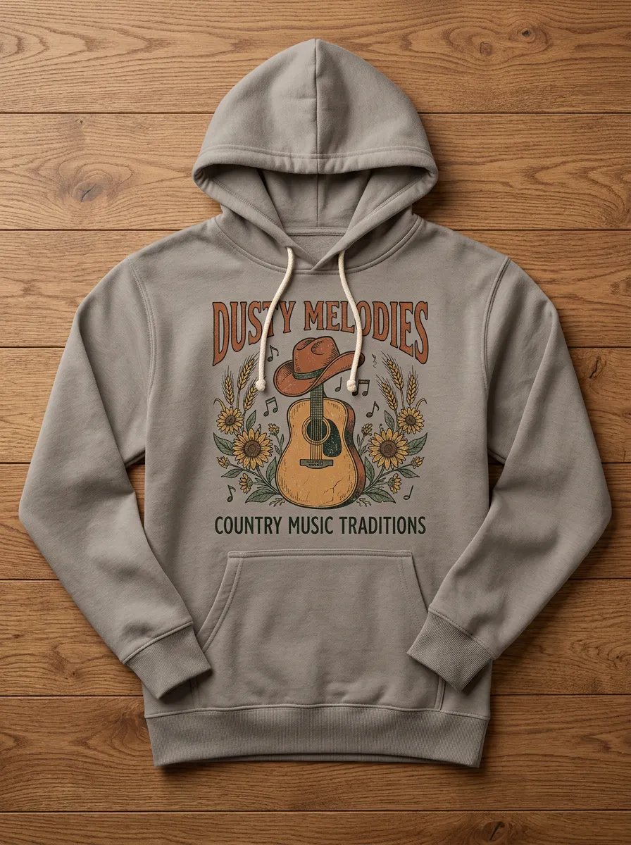Rustic Country Music Guitar Sunflower Pullover Hoodie