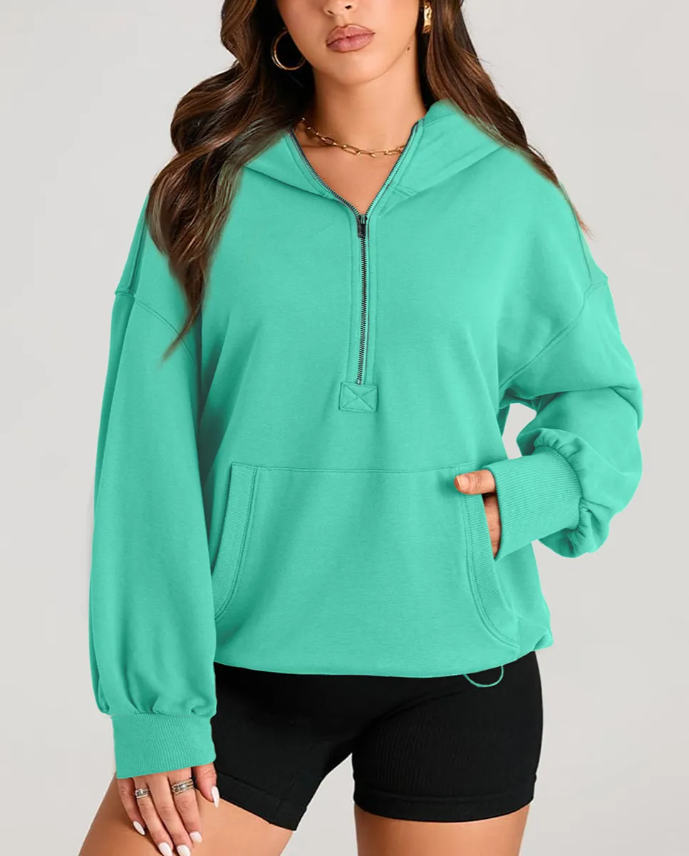 Half-Zip Pocketed Long-Sleeve Hoodie