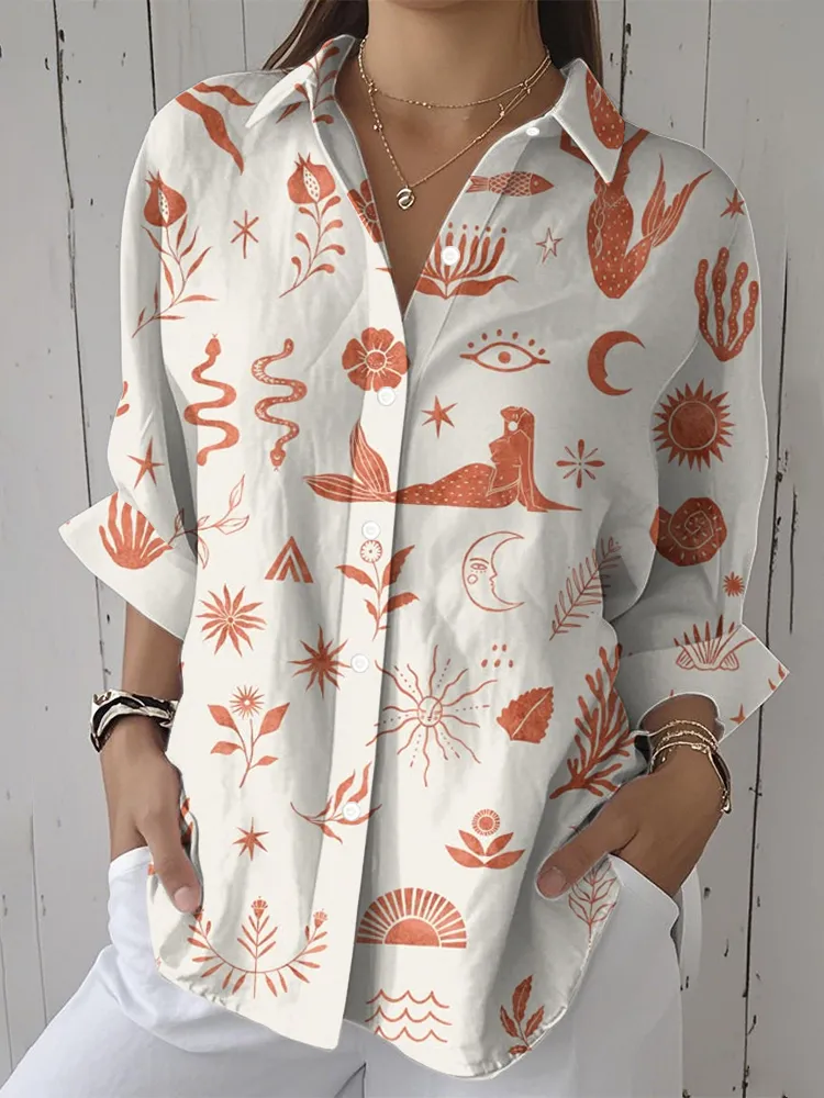Women's Casual Vacation Ocean Plant Print Shirt