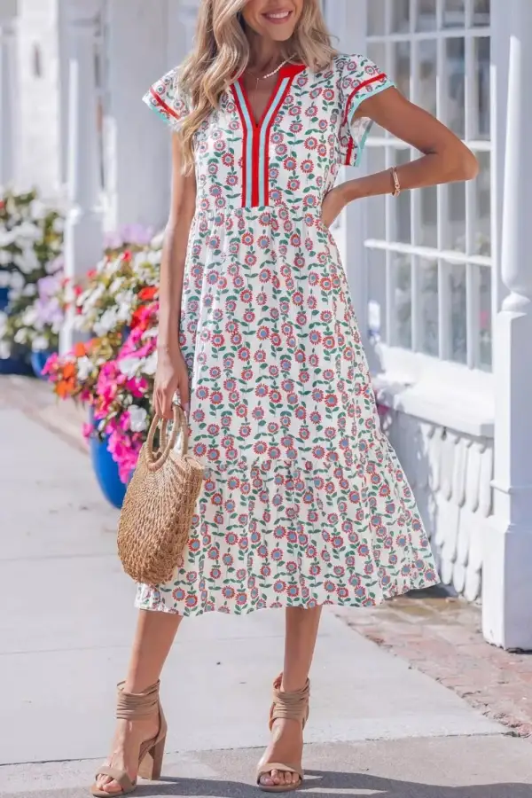Ruffle Sleeve Tiered Midi Dress