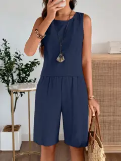 Round-Neck Shorts Matching Set