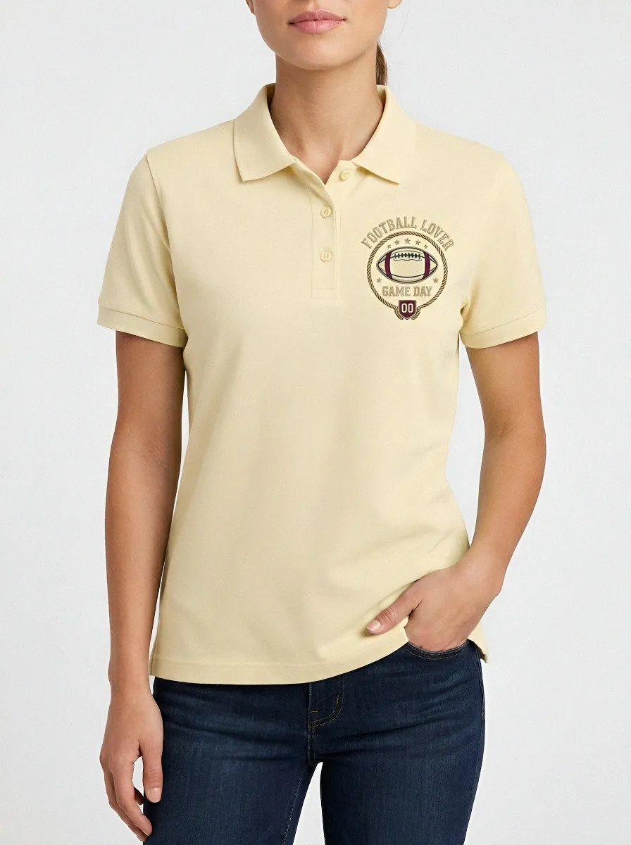 Women's Football Lover Game Day Printed Polo Shirt