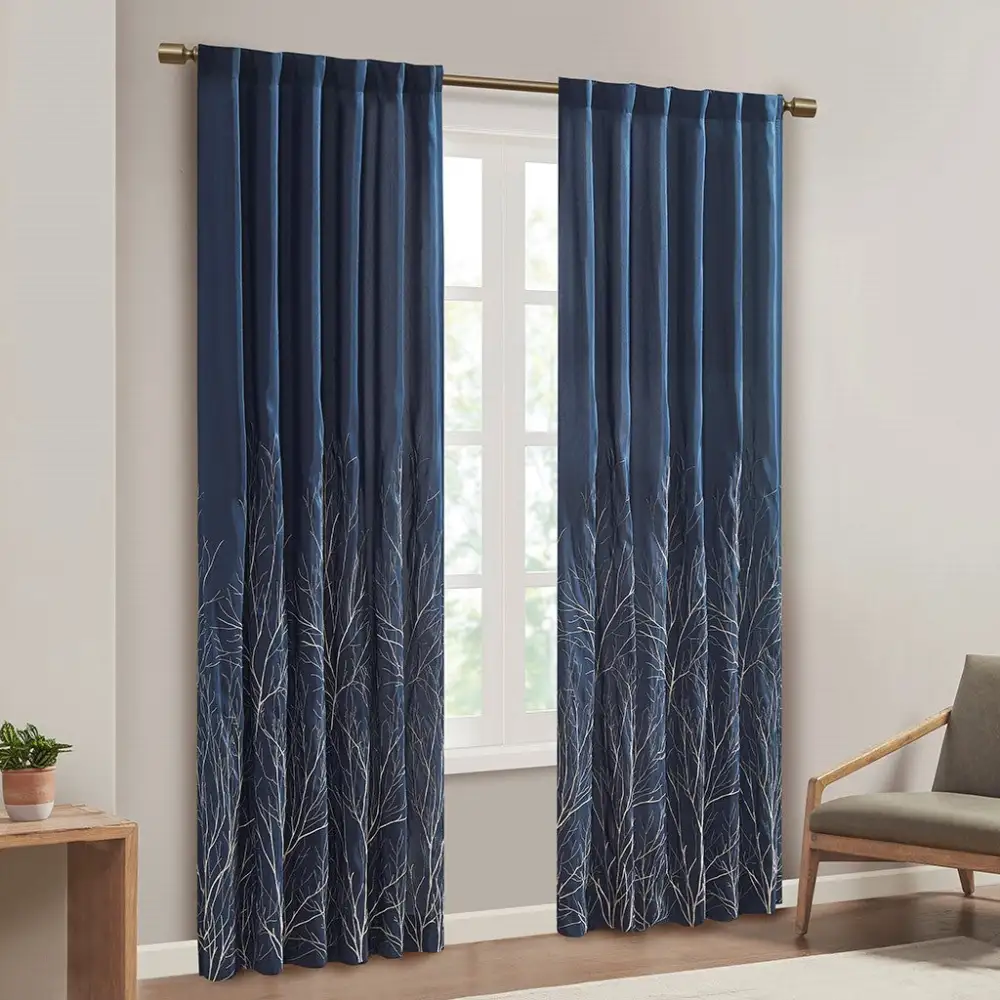 Tailored Faux Silk Branch Back-Tab Curtain Panel