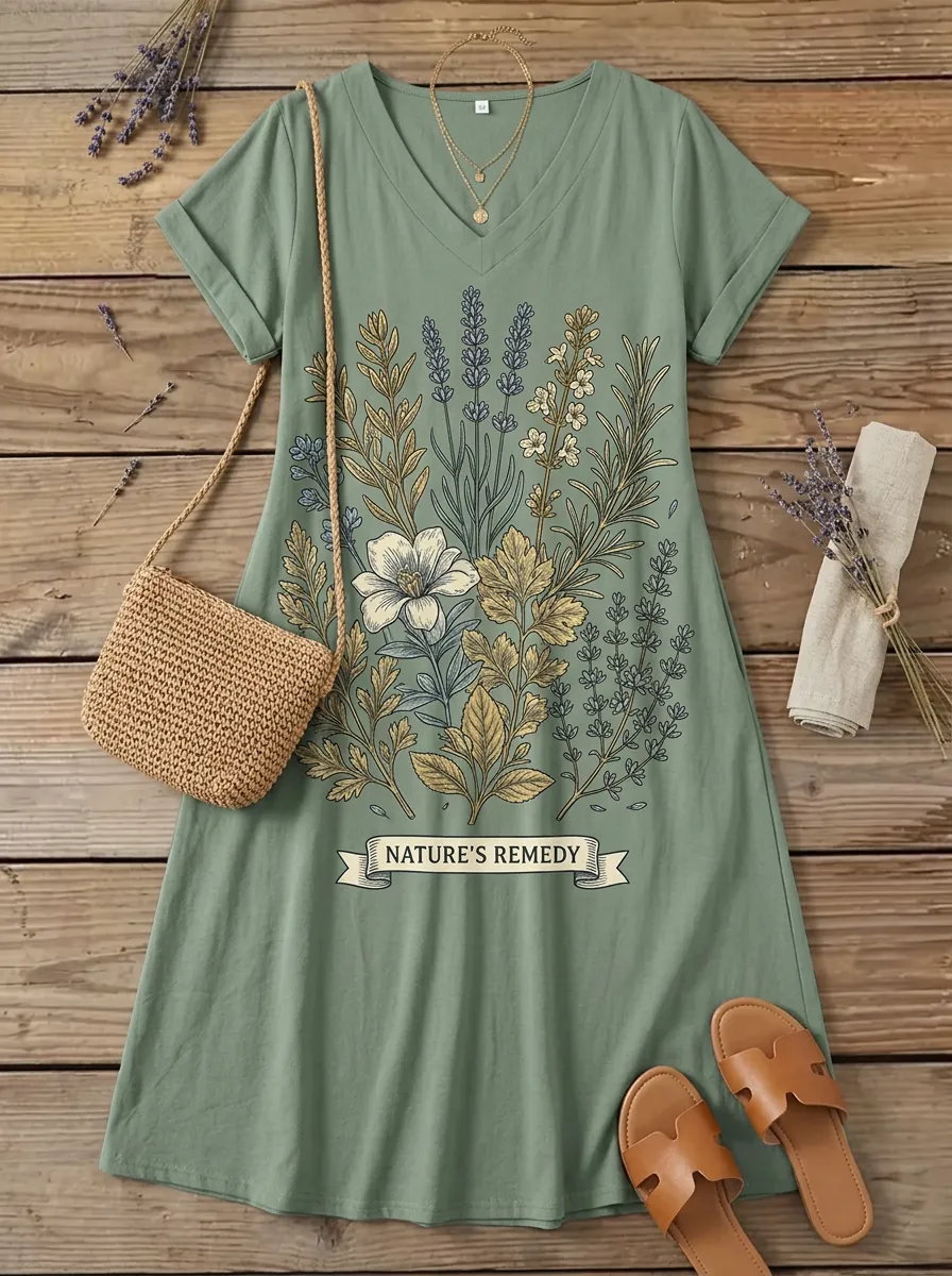 Nature Lover Botanical Lavender V-Neck T-Shirt