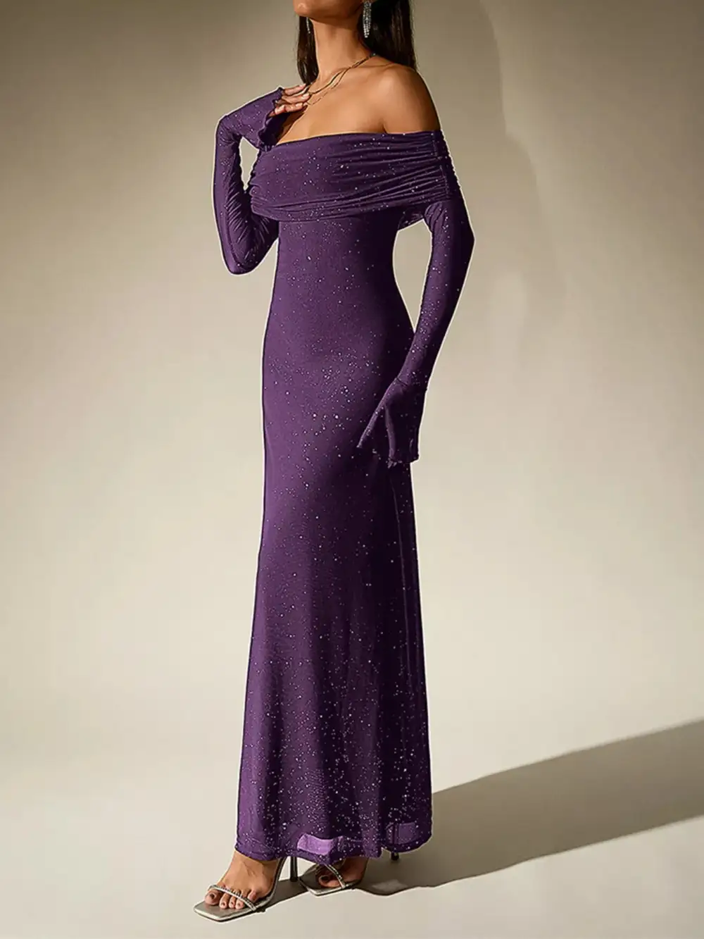 Glitter Off Shoulder Maxi Dress