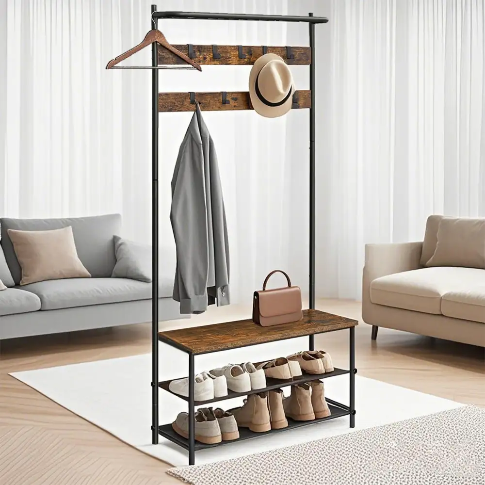 Industrial Hall Tree With Shoe Bench
