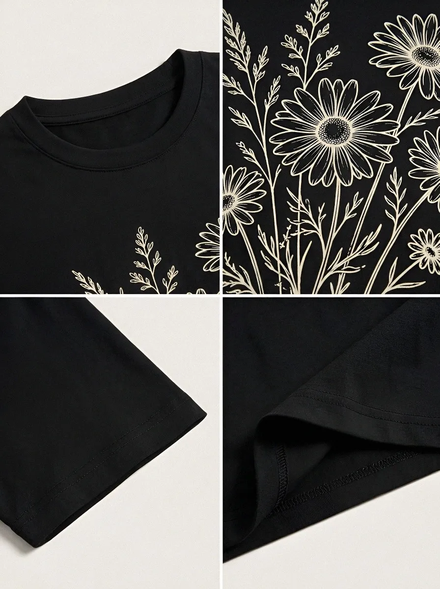 Women's Floral Nature Lover Daisy Bouquet Printed T-shirt