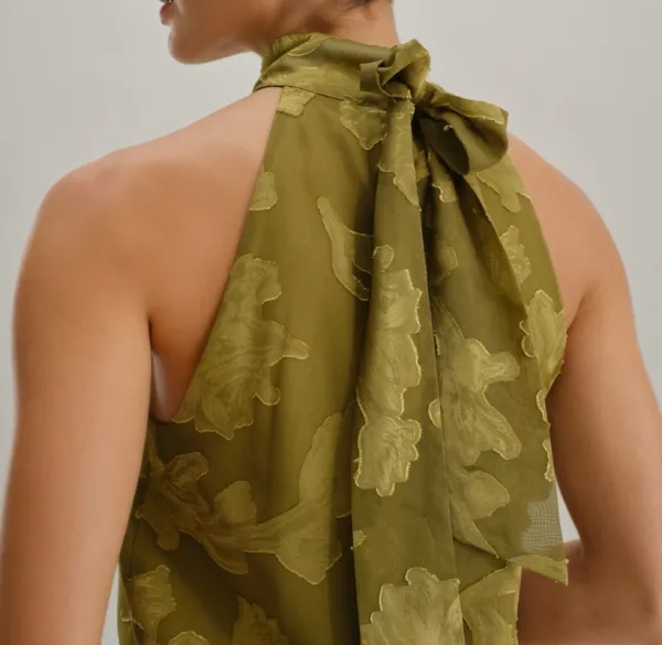 Green Floral Turtle Neck Tank Top
