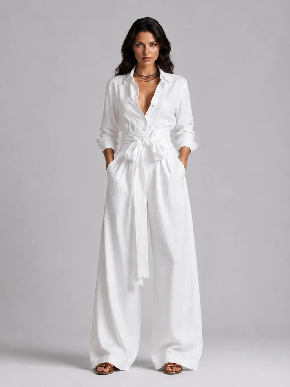Allison Long-sleeve Lace-up Jumpsuit