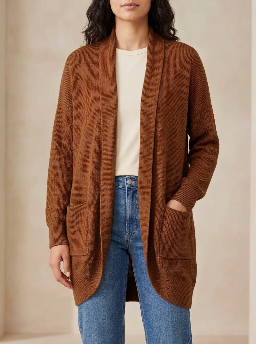 Weekend Waffle-Knit Knit Cardigan