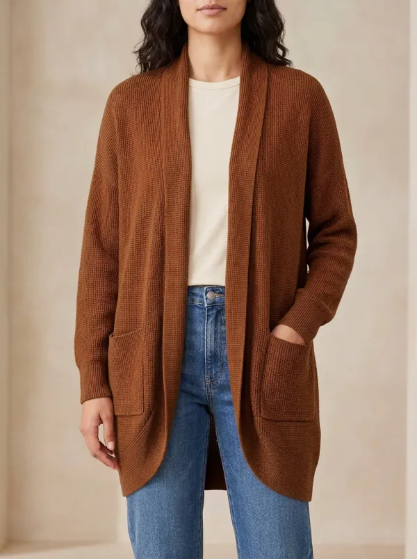 Weekend Waffle-Knit Knit Cardigan