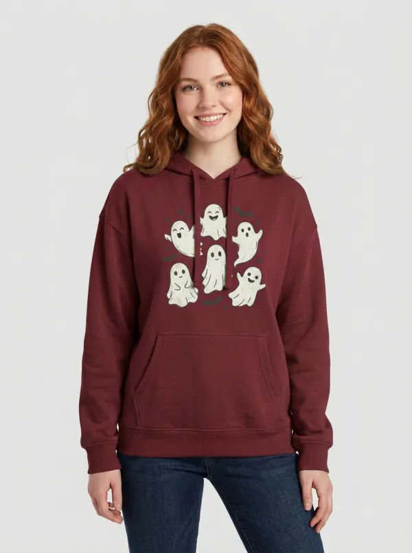 Women's Halloween Ghost Bat Pattern Printed Hoodie