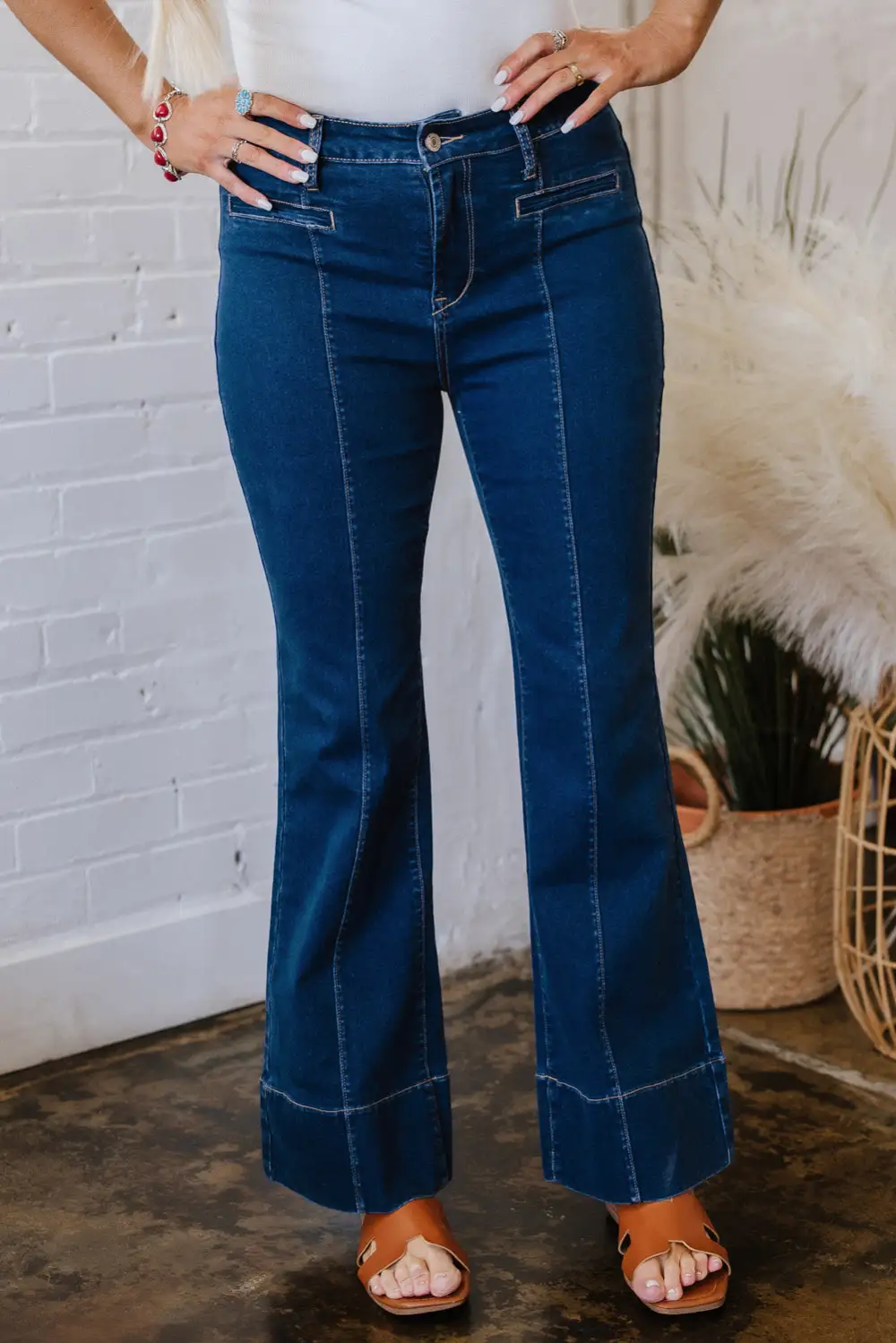 Center Seam Washed Straight Jeans
