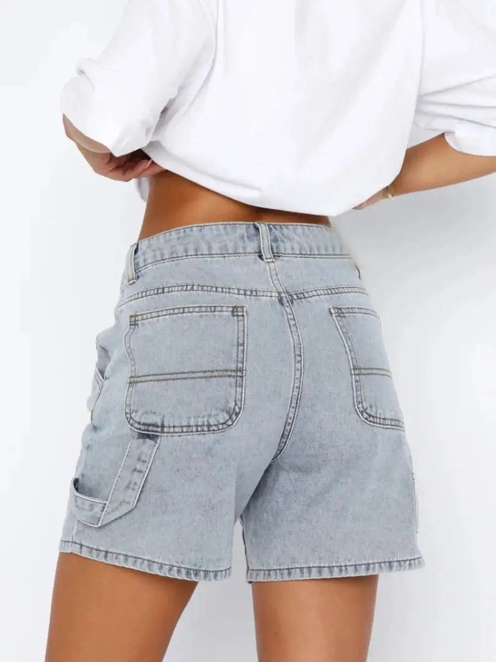 Washed High-Rise Denim Shorts