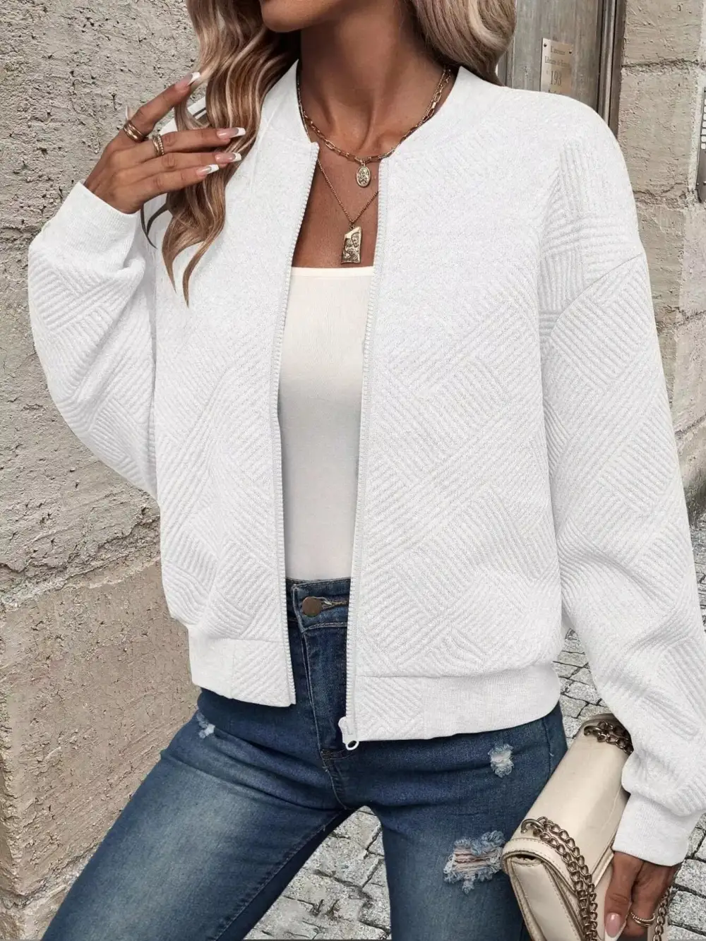 Refined Zip-Up Textured Jacket