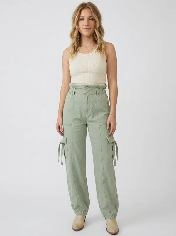 Women's Western Style Sage Green High Waisted Cargo Pants