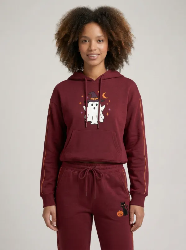 Women's Halloween Ghost Cat Pumpkin Printed Tracksuit