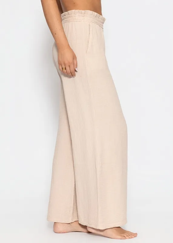 Beige Muslin Wide Leg Pants