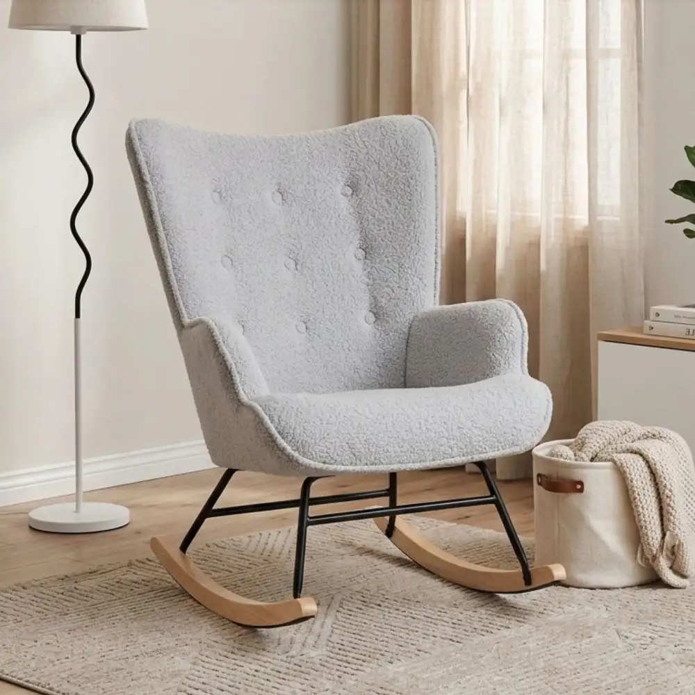 Bedroom Modern Boucle Rocking Armchair