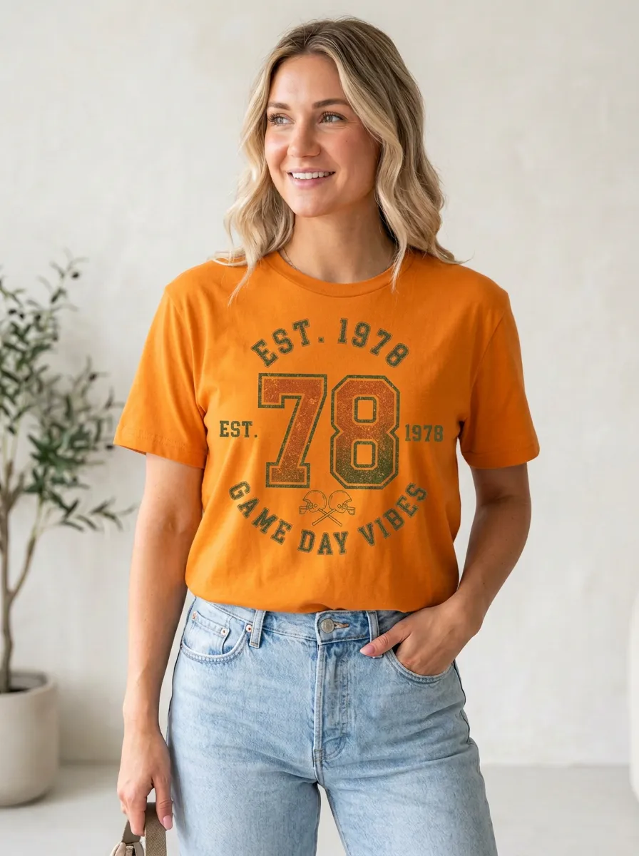 Women's Football Lover 1978 Game Day Vibes Printed T-shirt
