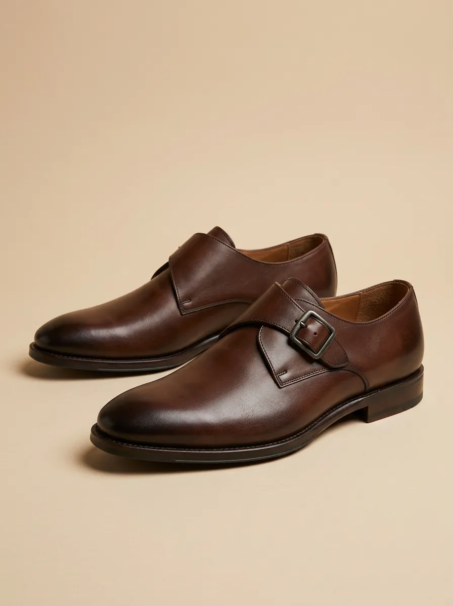 Men's Contemporary Classic Business Leather Single Monk Strap Shoes
