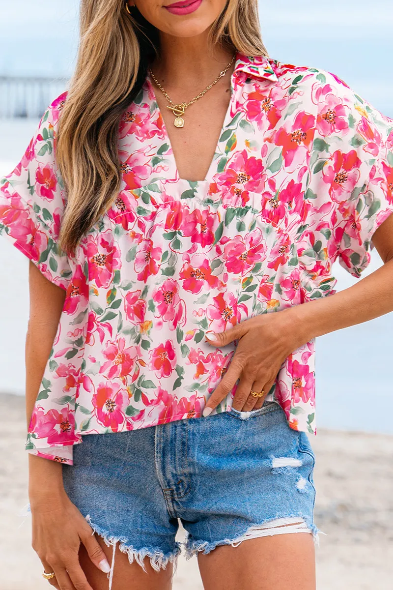 Floral Ruffled V-Neck Blouse