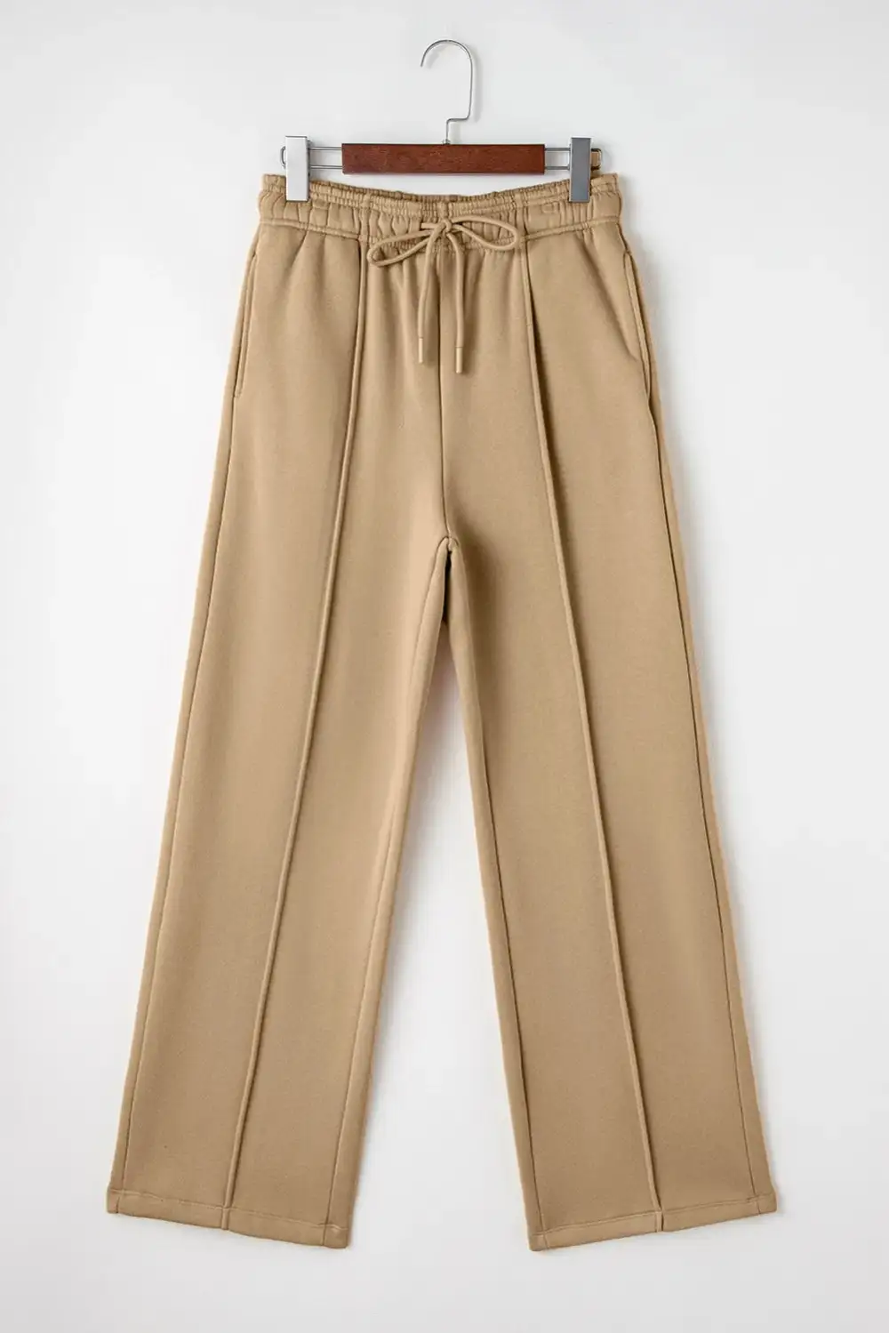 Textured Drawstring Wide Leg Pants With Pocket