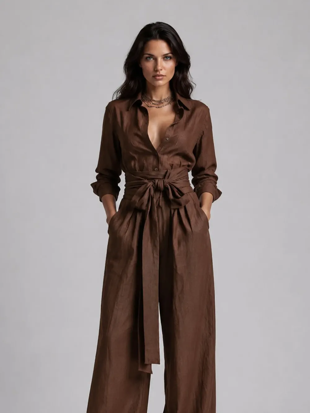 Allison Long-sleeve Lace-up Jumpsuit