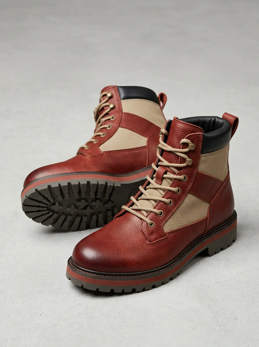 Unisex Leather Canvas Lace-Up Work Boots