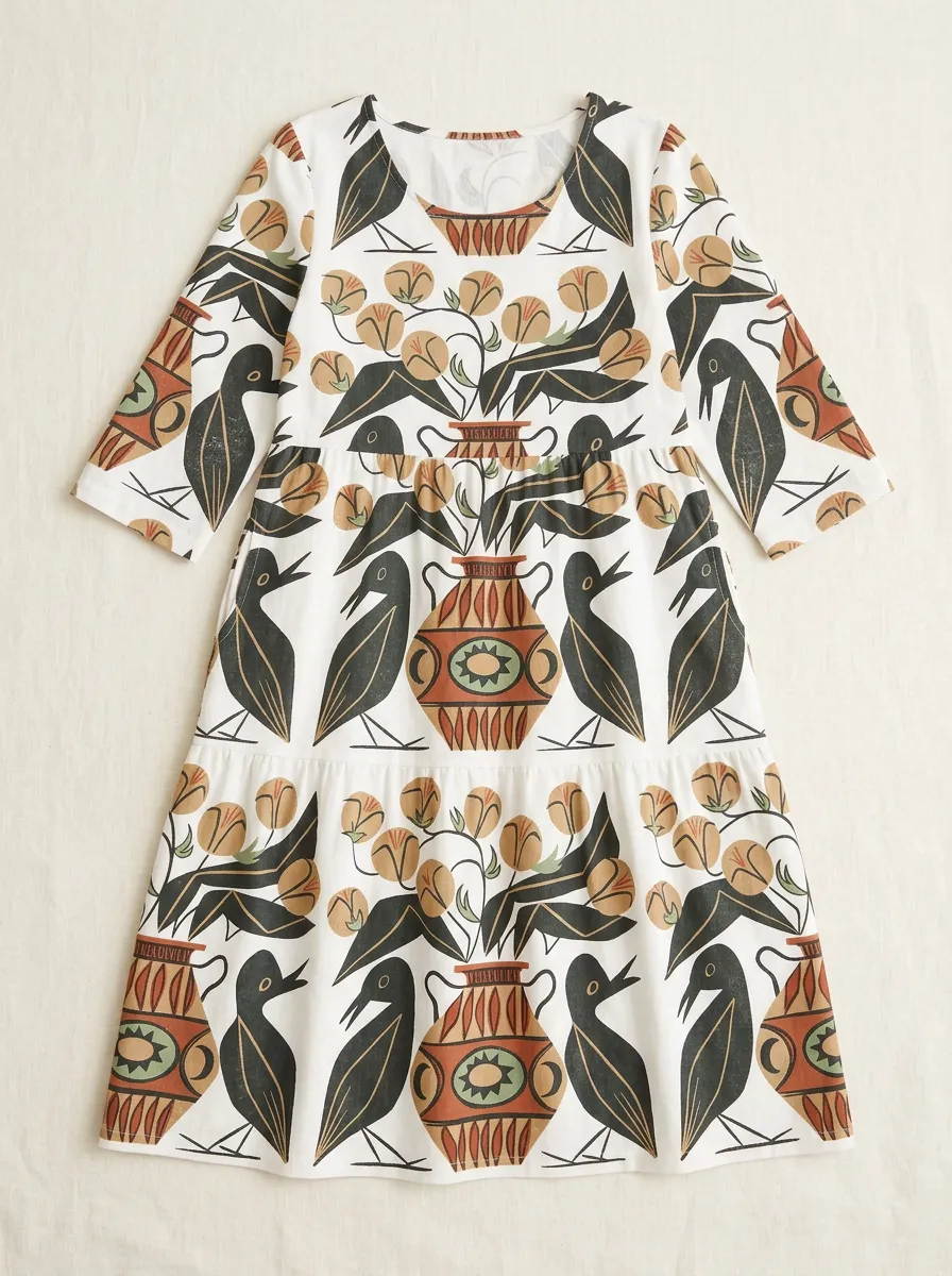 Folk Art Bird And Vase Pattern Dress