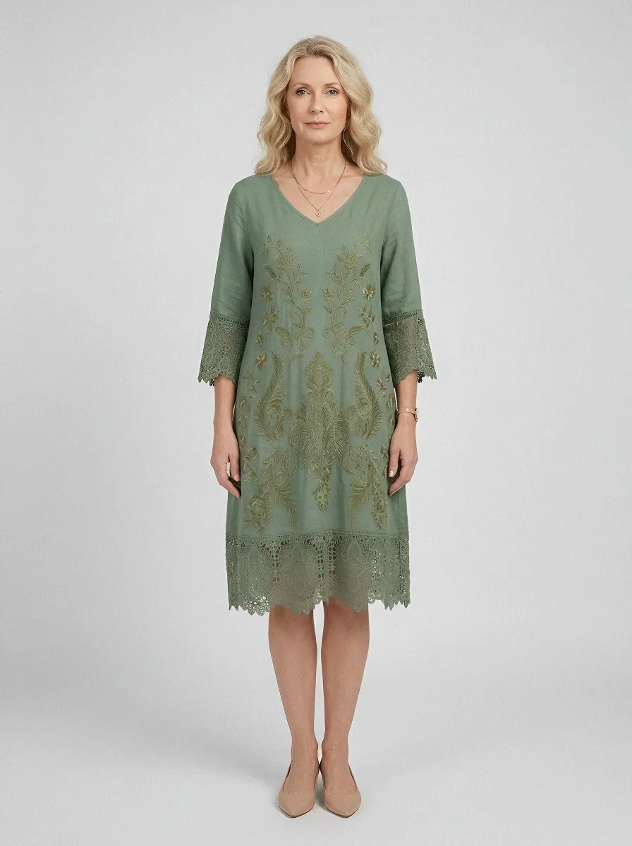 Women's Summer Vacation Floral Embroidery Lace Trimmed Dress
