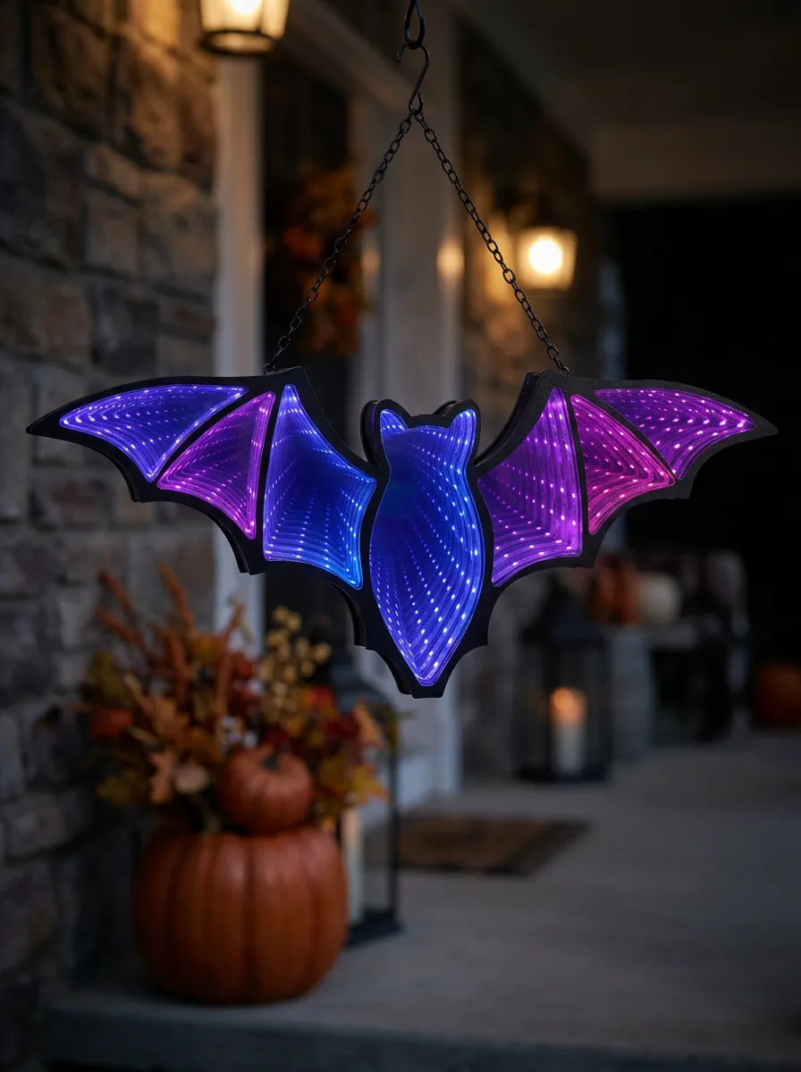 Infinity-Mirror Bat-Shape Hanging Halloween Bat Light