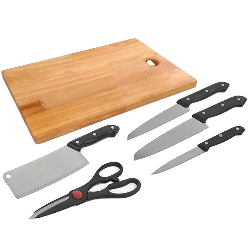 Wooden Chopping Board with Knife Set & Scissor