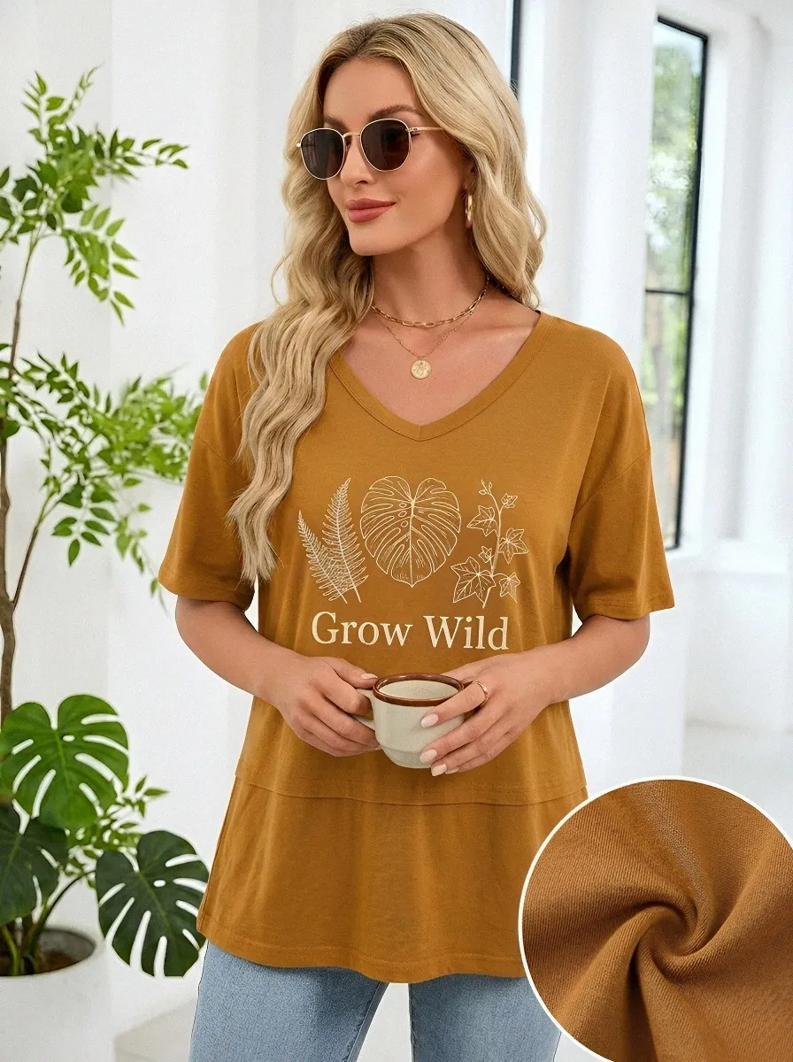 Women's Nature Lover Grow Wild Botanical Printed T-shirt